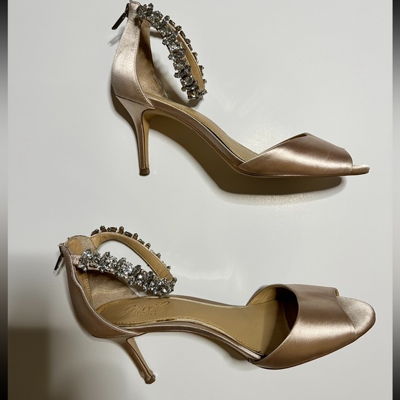 Badgley Mischka Satin Crystal Jeweled Heels - Picture 4 of 12